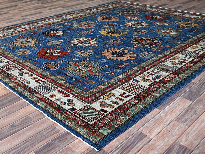 8'2" x 10'1" New Hand Knotted Blue Wool Rectangle Oriental Rug - MOA10286549