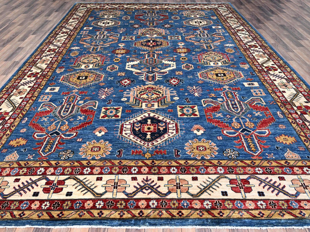 9'11" x 13'8" New Hand Knotted Blue Wool Rectangle Oriental Rug - MOA10286553