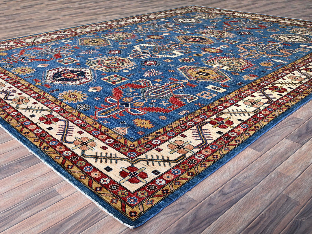 9'11" x 13'8" New Hand Knotted Blue Wool Rectangle Oriental Rug - MOA10286553