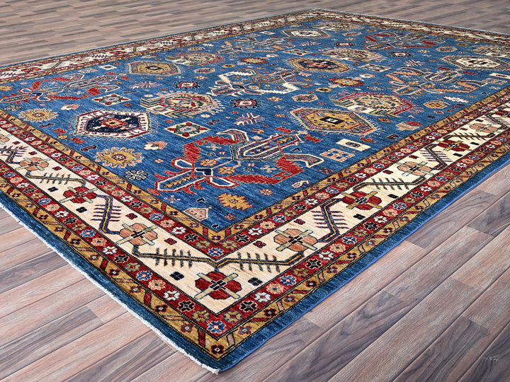 9'11" x 13'8" New Hand Knotted Blue Wool Rectangle Oriental Rug - MOA10286553