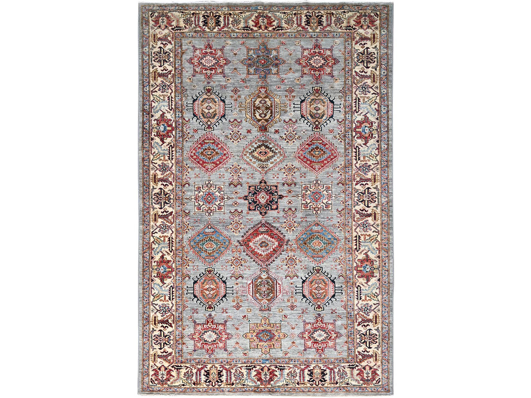 6'1" x 9'6" New Hand Knotted Grey Wool Rectangle Oriental Rug - MOA10286558