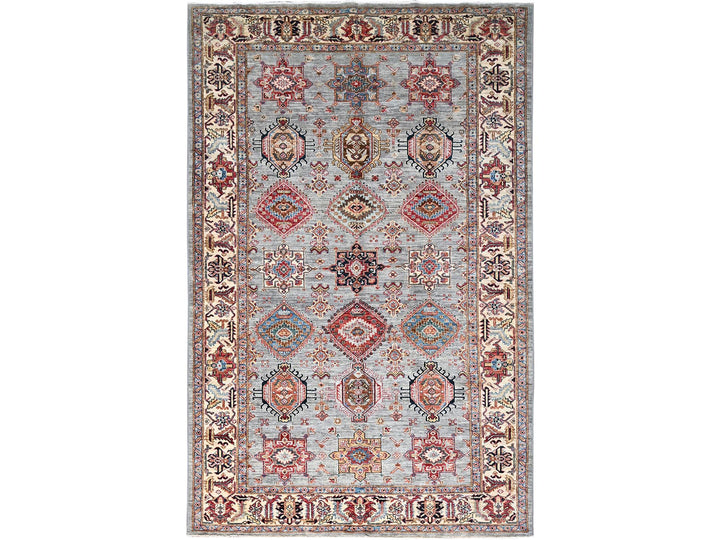 6'1" x 9'6" New Hand Knotted Grey Wool Rectangle Oriental Rug - MOA10286558