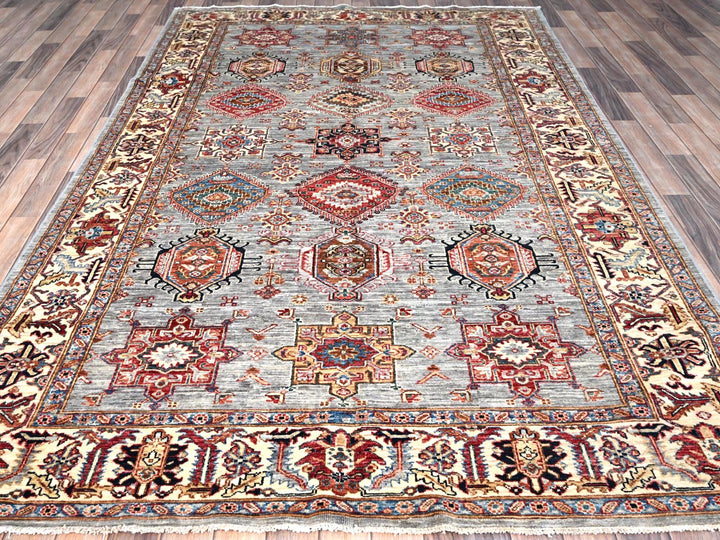 6'1" x 9'6" New Hand Knotted Grey Wool Rectangle Oriental Rug - MOA10286558