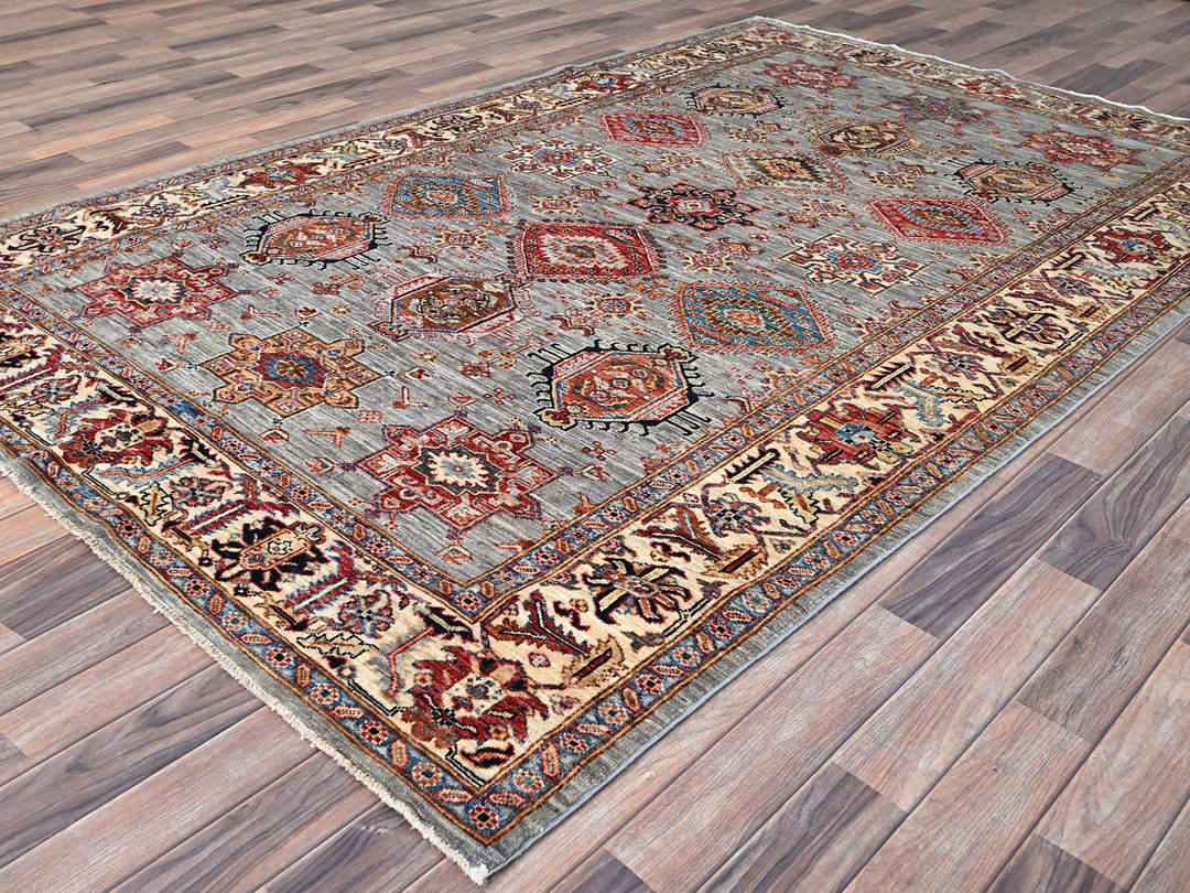 6'1" x 9'6" New Hand Knotted Grey Wool Rectangle Oriental Rug - MOA10286558