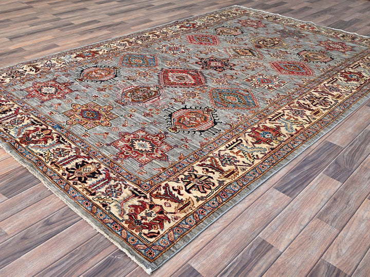 6'1" x 9'6" New Hand Knotted Grey Wool Rectangle Oriental Rug - MOA10286558