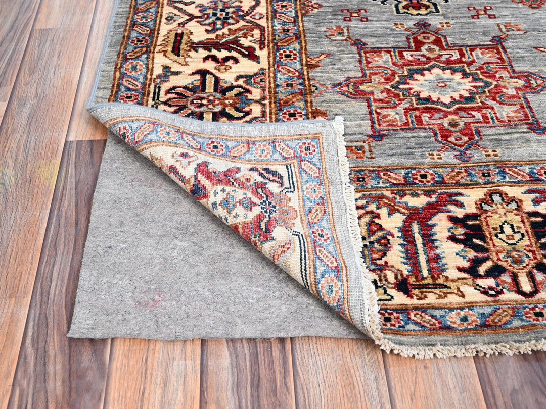 6'1" x 9'6" New Hand Knotted Grey Wool Rectangle Oriental Rug - MOA10286558