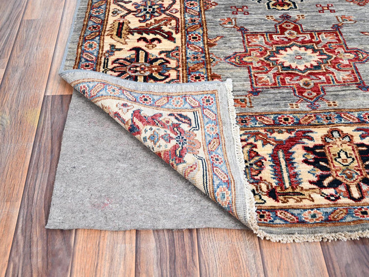 6'1" x 9'6" New Hand Knotted Grey Wool Rectangle Oriental Rug - MOA10286558