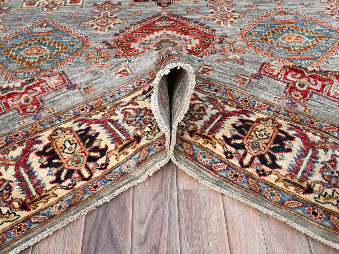 6'1" x 9'6" New Hand Knotted Grey Wool Rectangle Oriental Rug - MOA10286558