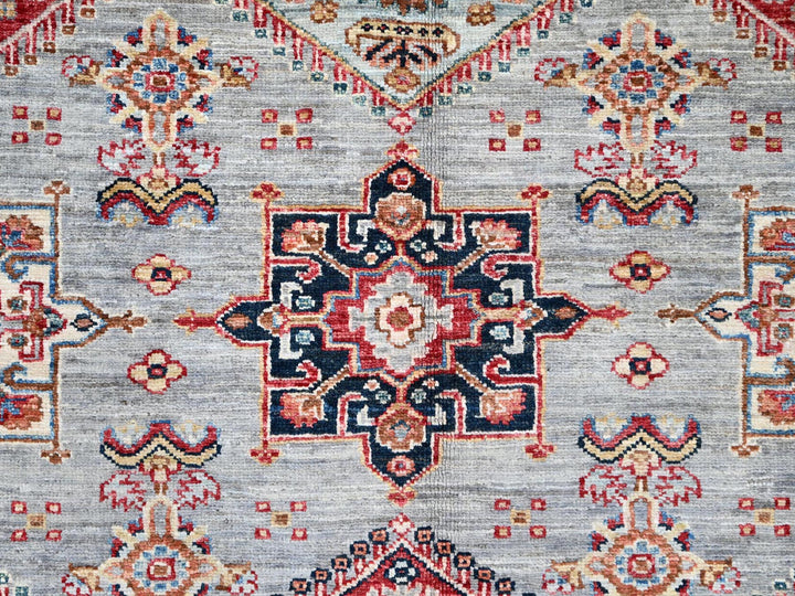 6'1" x 9'6" New Hand Knotted Grey Wool Rectangle Oriental Rug - MOA10286558