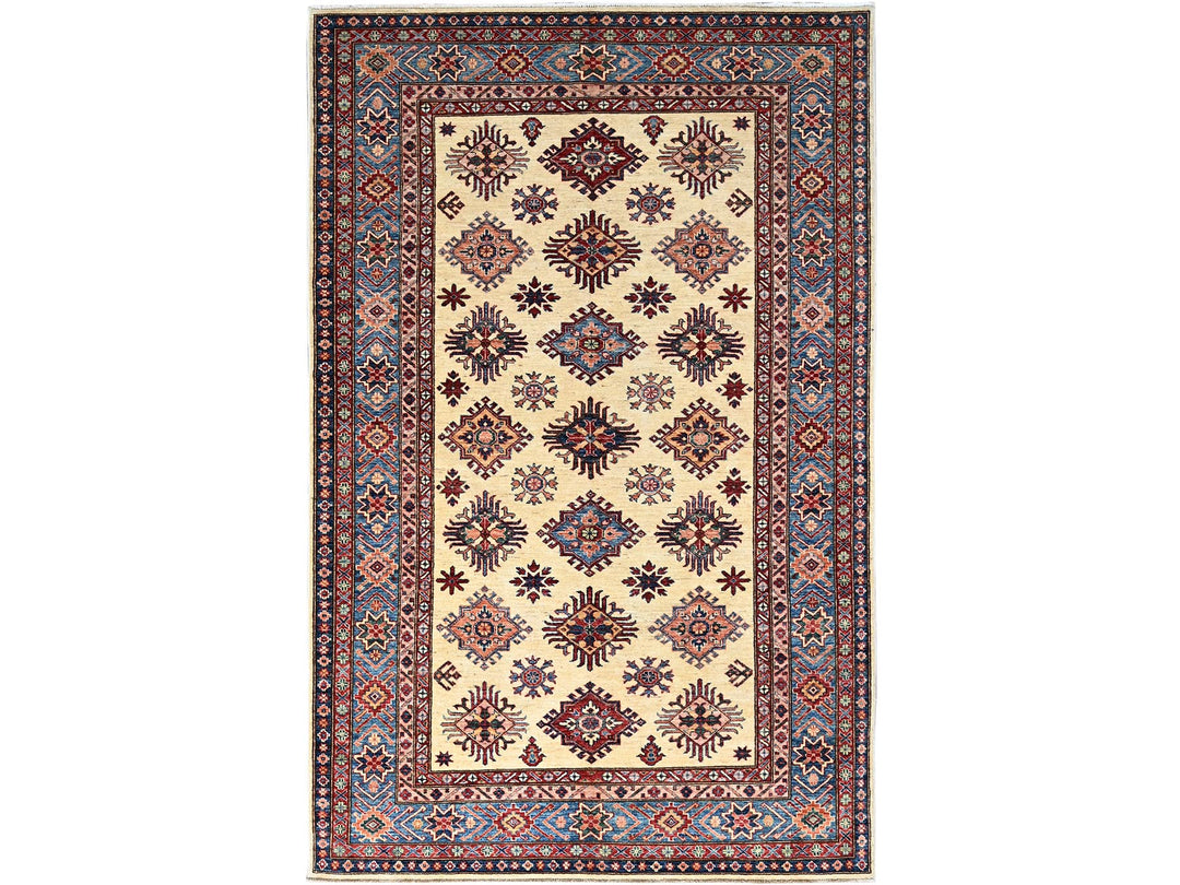 5'11" x 9'3" New Hand Knotted Ivory Wool Rectangle Oriental Rug - MOA10286559