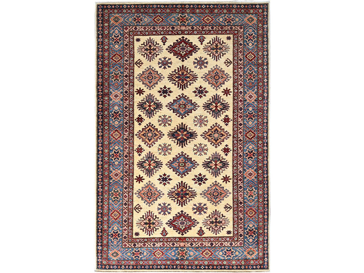 5'11" x 9'3" New Hand Knotted Ivory Wool Rectangle Oriental Rug - MOA10286559