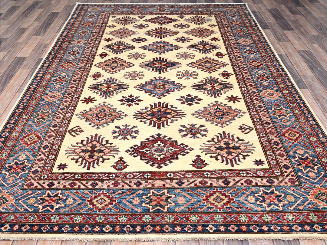 5'11" x 9'3" New Hand Knotted Ivory Wool Rectangle Oriental Rug - MOA10286559