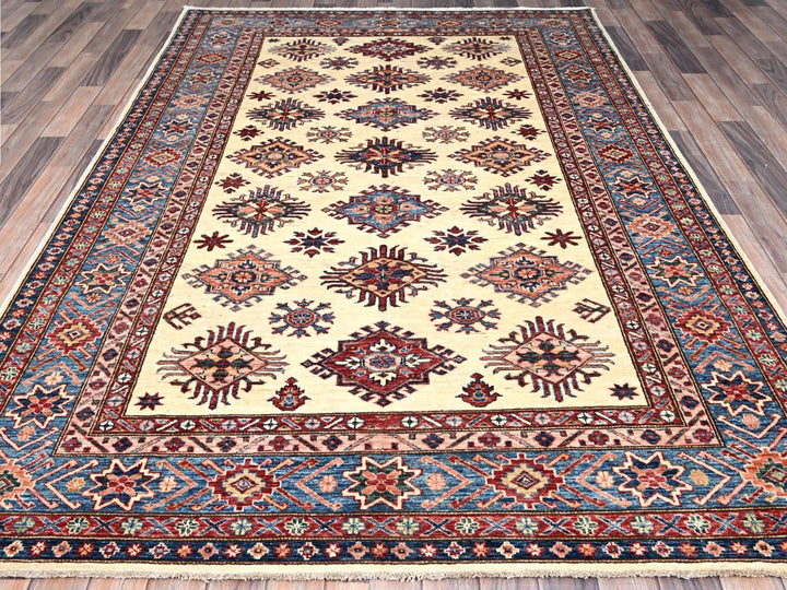 5'11" x 9'3" New Hand Knotted Ivory Wool Rectangle Oriental Rug - MOA10286559