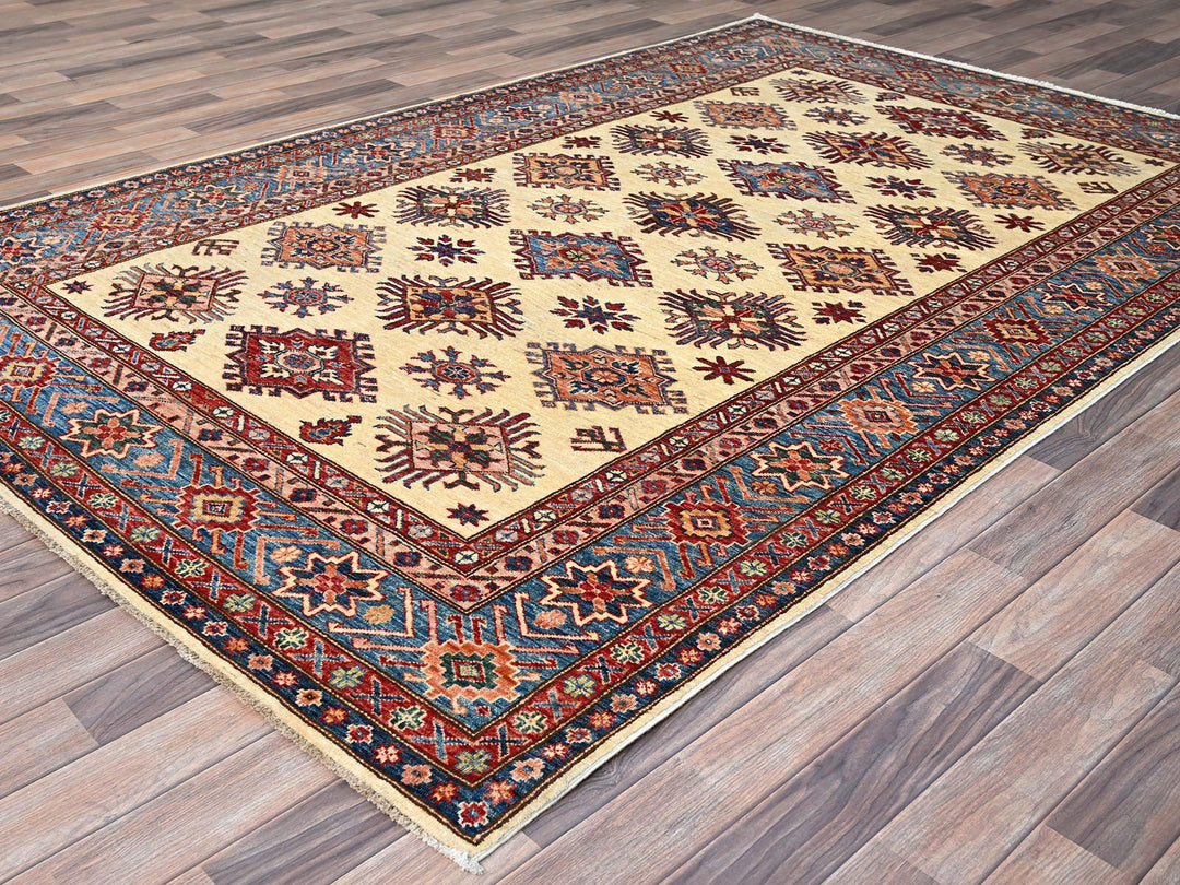 5'11" x 9'3" New Hand Knotted Ivory Wool Rectangle Oriental Rug - MOA10286559