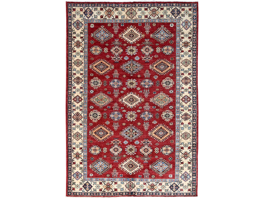 6'0" x 8'8" New Hand Knotted Red Wool Rectangle Oriental Rug - MOA10286560