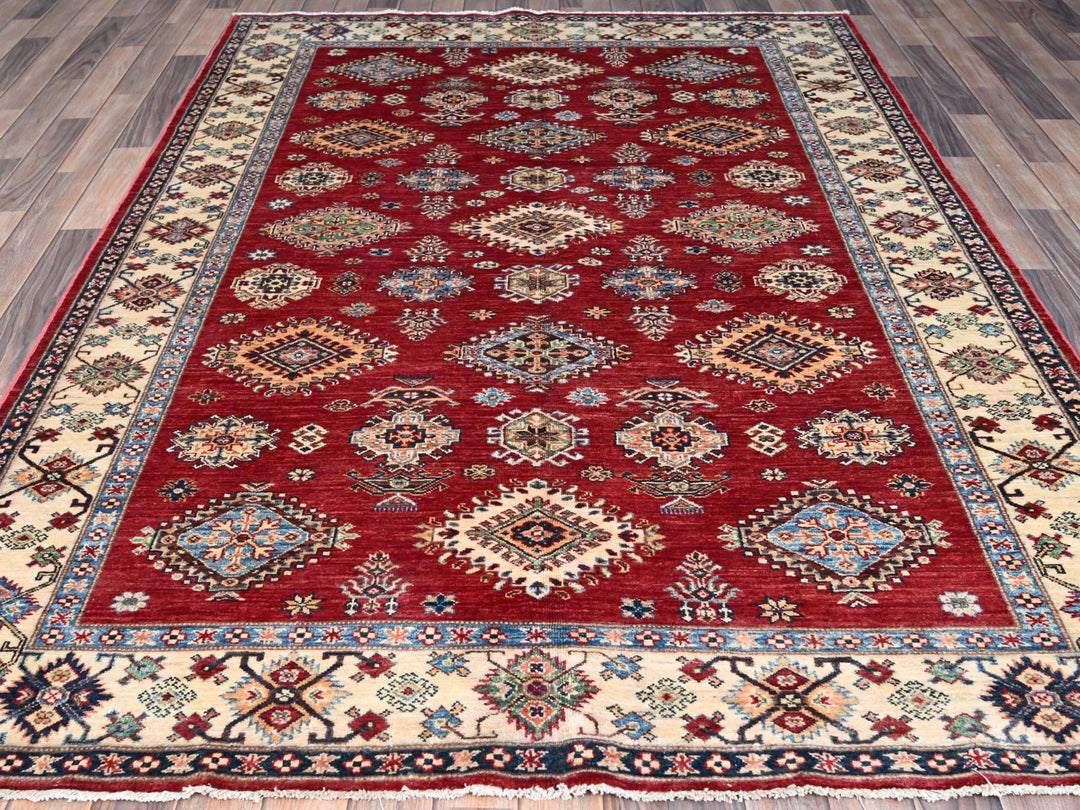 6'0" x 8'8" New Hand Knotted Red Wool Rectangle Oriental Rug - MOA10286560