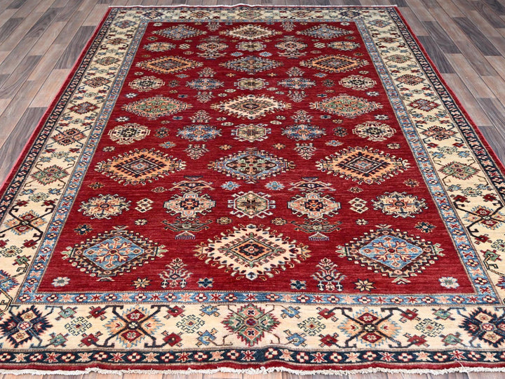 6'0" x 8'8" New Hand Knotted Red Wool Rectangle Oriental Rug - MOA10286560