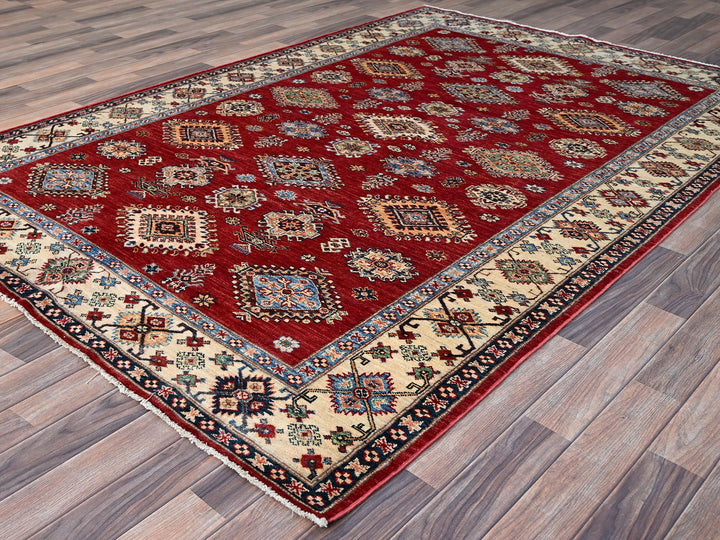 6'0" x 8'8" New Hand Knotted Red Wool Rectangle Oriental Rug - MOA10286560