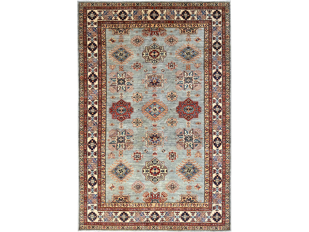 6'0" x 9'0" New Hand Knotted Grey Wool Rectangle Oriental Rug - MOA10286563