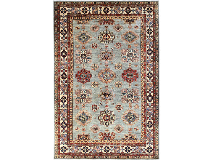 6'0" x 9'0" New Hand Knotted Grey Wool Rectangle Oriental Rug - MOA10286563