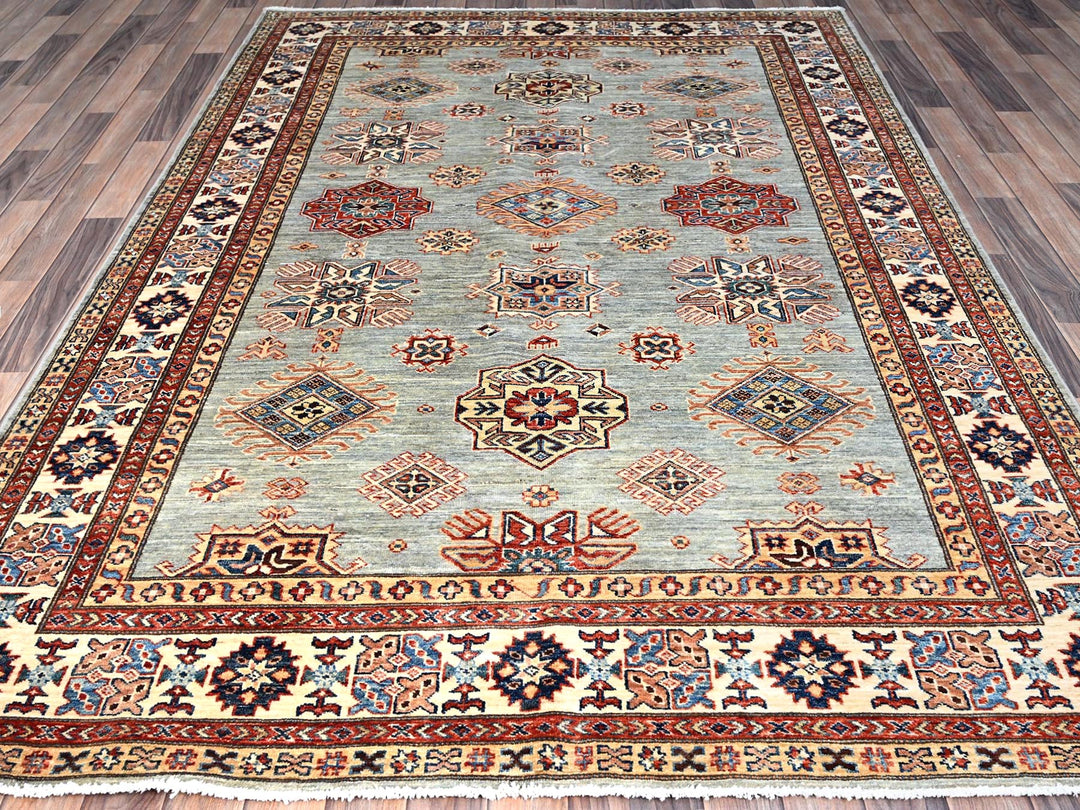 6'0" x 9'0" New Hand Knotted Grey Wool Rectangle Oriental Rug - MOA10286563