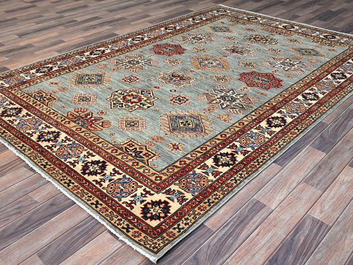 6'0" x 9'0" New Hand Knotted Grey Wool Rectangle Oriental Rug - MOA10286563