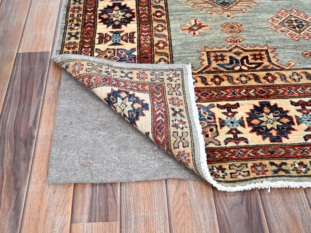 6'0" x 9'0" New Hand Knotted Grey Wool Rectangle Oriental Rug - MOA10286563