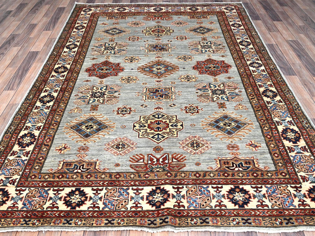 5'11" x 8'9" New Hand Knotted Grey Wool Rectangle Oriental Rug - MOA10286565