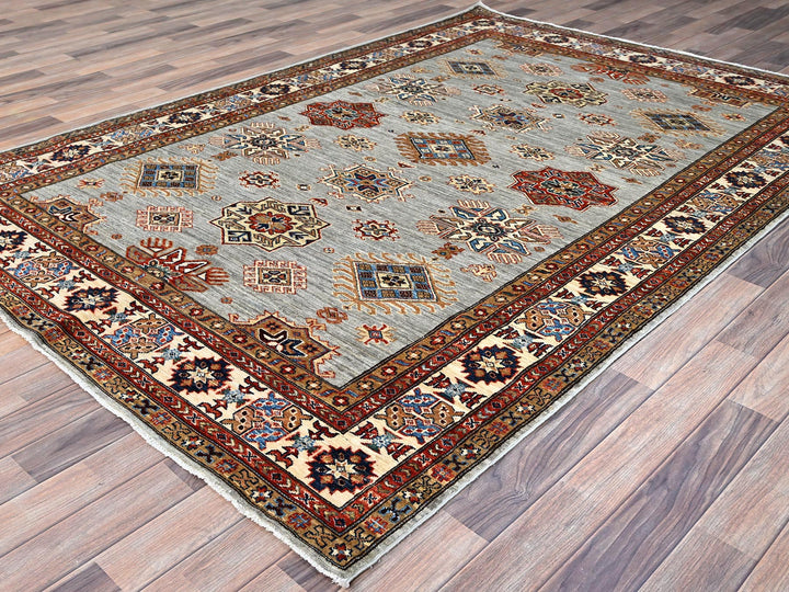 5'11" x 8'9" New Hand Knotted Grey Wool Rectangle Oriental Rug - MOA10286565