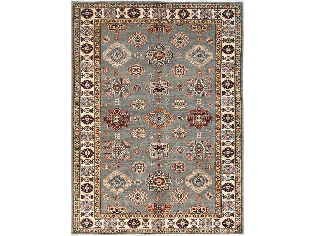 4'10" x 6'6" New Hand Knotted Grey Wool Rectangle Oriental Rug - MOA10286570