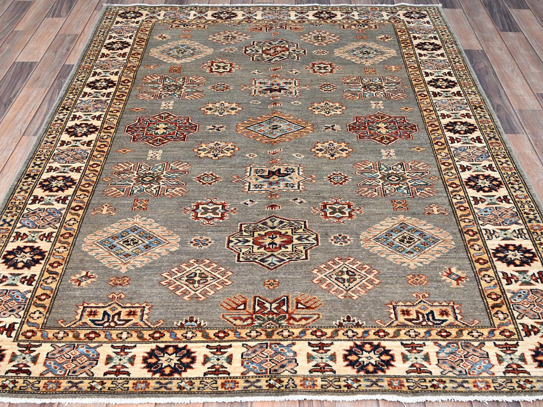 4'10" x 6'6" New Hand Knotted Grey Wool Rectangle Oriental Rug - MOA10286570