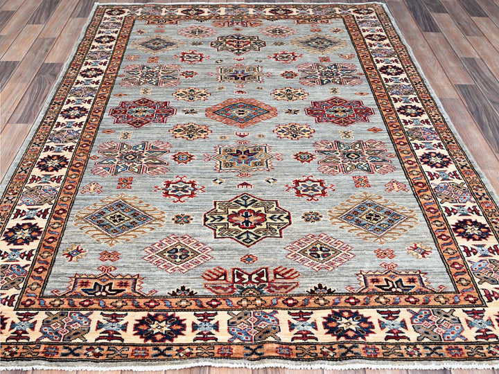 4'11" x 7'1" New Hand Knotted Grey Wool Rectangle Oriental Rug - MOA10286572