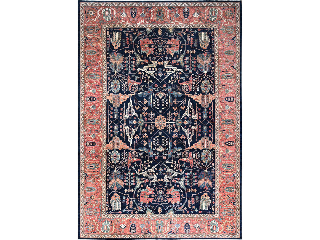 11'11" x 17'6" New Hand Knotted Blue Wool Rectangle Oriental Rug - MOA10286573