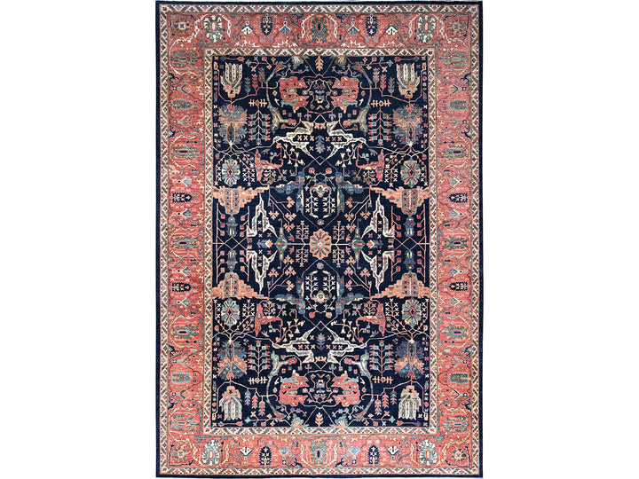 11'11" x 17'6" New Hand Knotted Blue Wool Rectangle Oriental Rug - MOA10286573