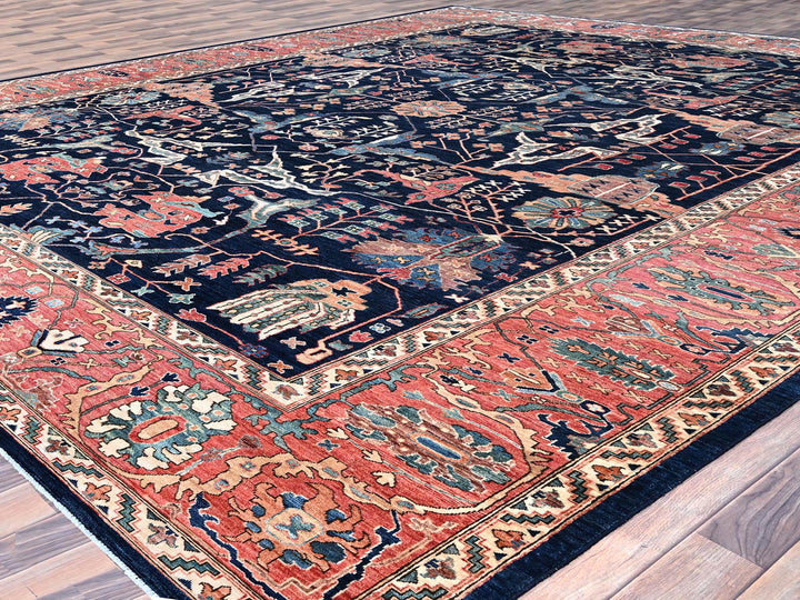 11'11" x 17'6" New Hand Knotted Blue Wool Rectangle Oriental Rug - MOA10286573