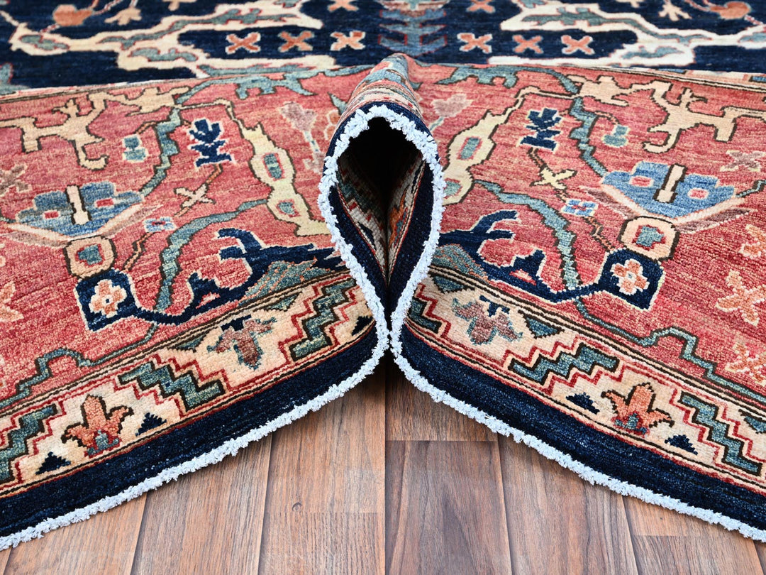 11'11" x 17'6" New Hand Knotted Blue Wool Rectangle Oriental Rug - MOA10286573