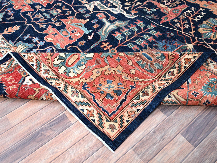 11'11" x 17'6" New Hand Knotted Blue Wool Rectangle Oriental Rug - MOA10286573