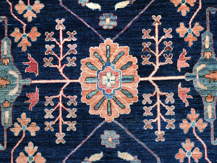 11'11" x 17'6" New Hand Knotted Blue Wool Rectangle Oriental Rug - MOA10286573