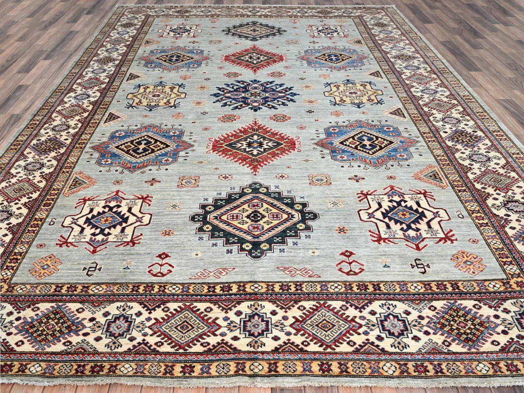 9'0" x 11'9" New Hand Knotted Green Wool Rectangle Oriental Rug - MOA10286713