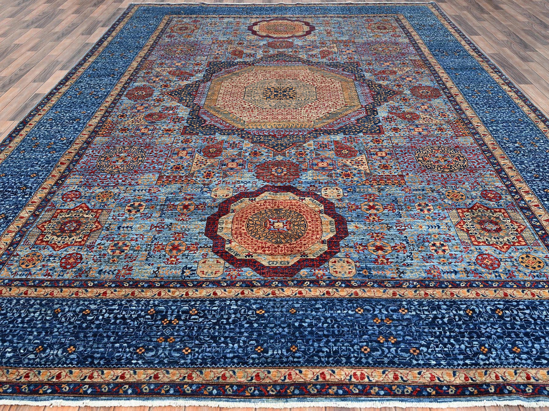 9'10" x 13'8" New Hand Knotted Blue Wool Rectangle Oriental Rug - MOA10286760