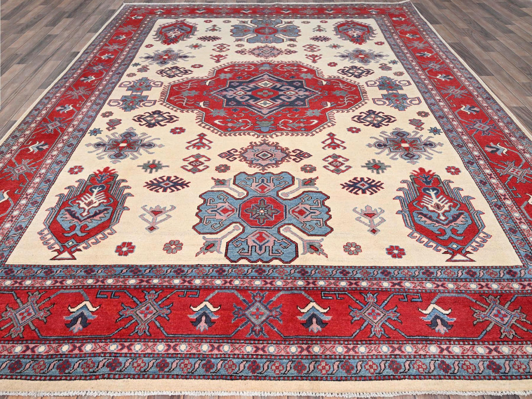 8'10" x 11'8" New Hand Knotted Ivory Wool Rectangle Oriental Rug - MOA10286769