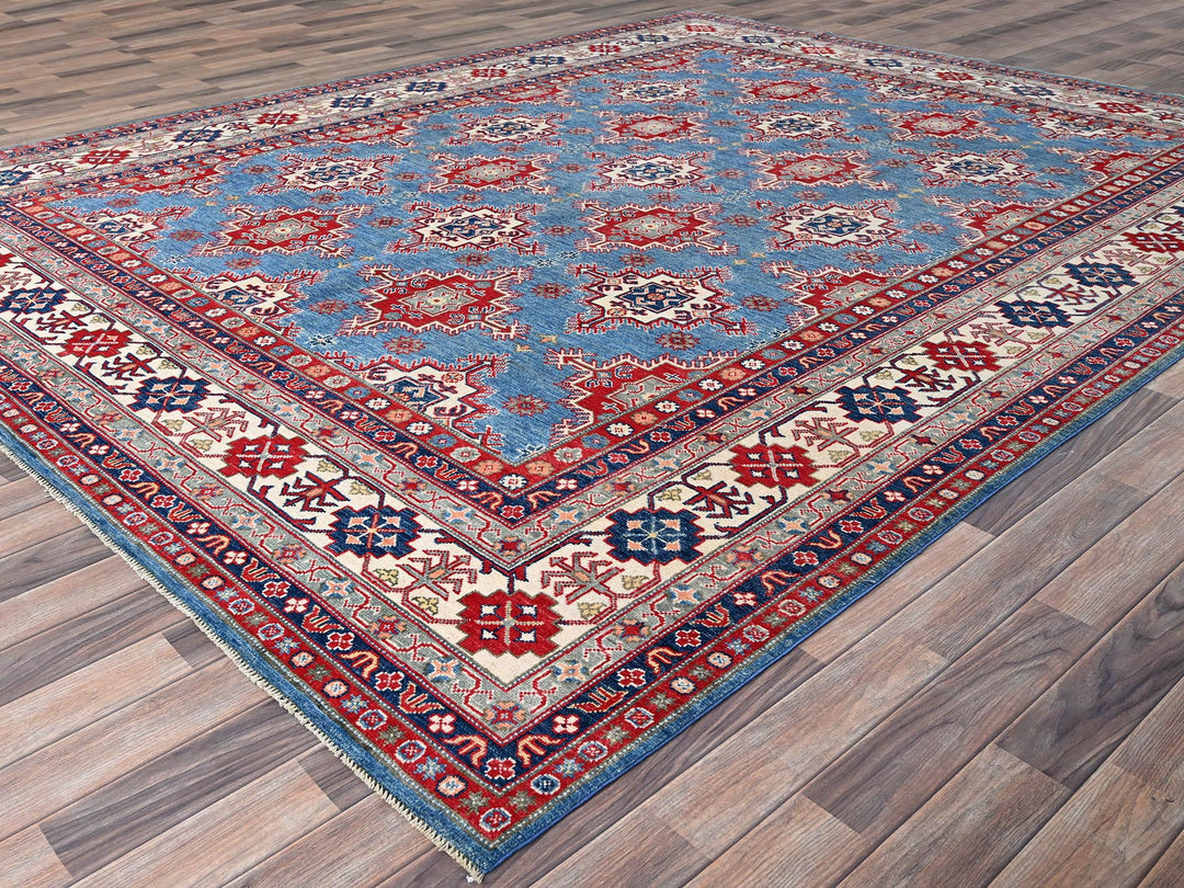 9'2" x 11'9" New Hand Knotted Blue Wool Rectangle Oriental Rug - MOA10286780