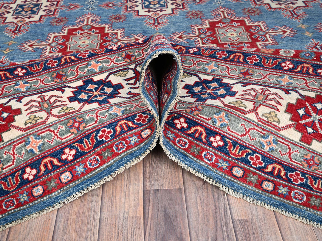 9'2" x 11'9" New Hand Knotted Blue Wool Rectangle Oriental Rug - MOA10286780