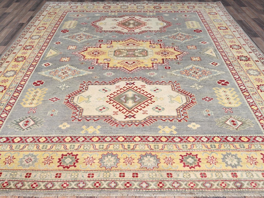 8'0" x 9'9" New Hand Knotted Grey Wool Rectangle Oriental Rug - MOA10286783