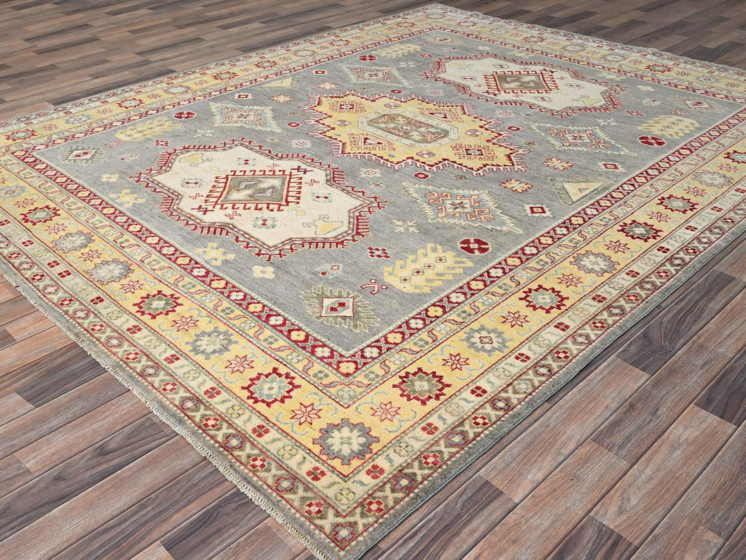 8'0" x 9'9" New Hand Knotted Grey Wool Rectangle Oriental Rug - MOA10286783