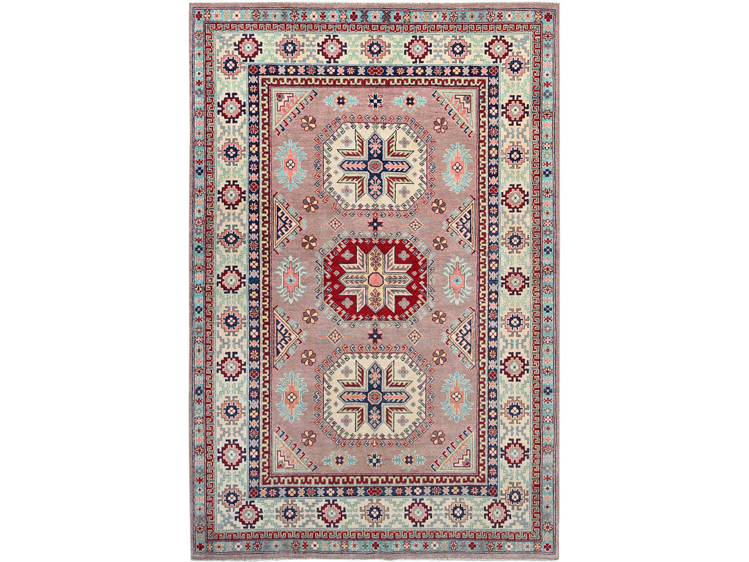 6'4" x 9'2" New Hand Knotted Pink Wool Rectangle Oriental Rug - MOA10286785