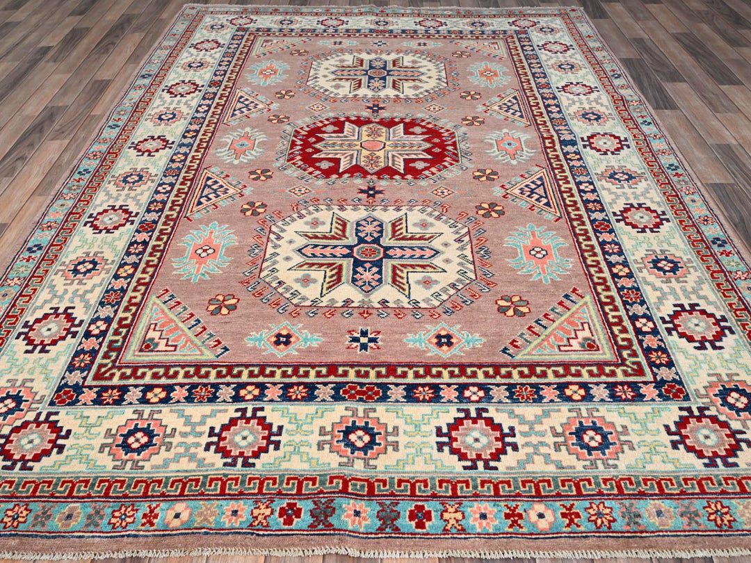 6'4" x 9'2" New Hand Knotted Pink Wool Rectangle Oriental Rug - MOA10286785