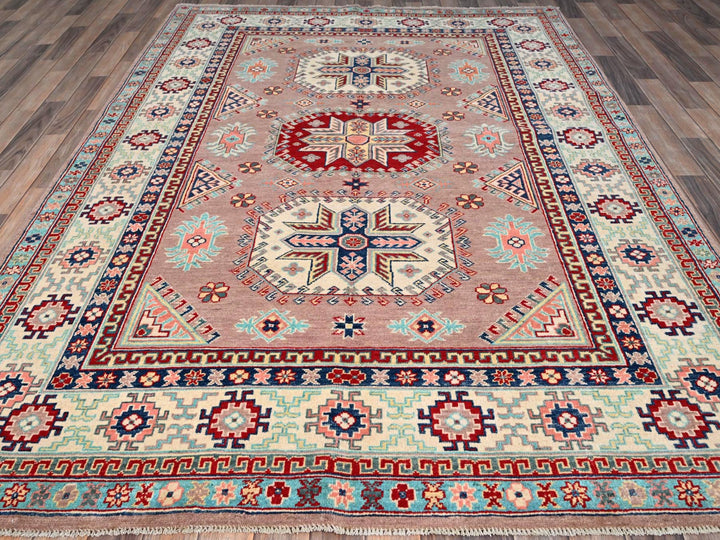 6'4" x 9'2" New Hand Knotted Pink Wool Rectangle Oriental Rug - MOA10286785