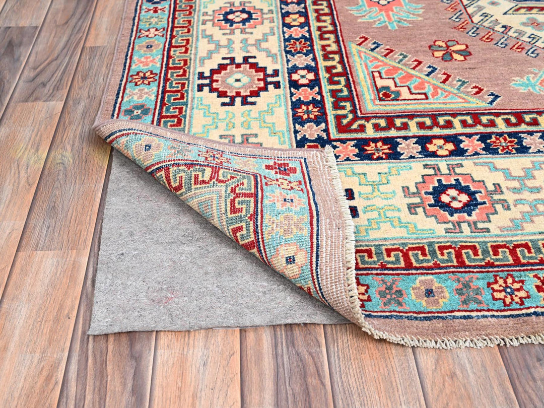 6'4" x 9'2" New Hand Knotted Pink Wool Rectangle Oriental Rug - MOA10286785