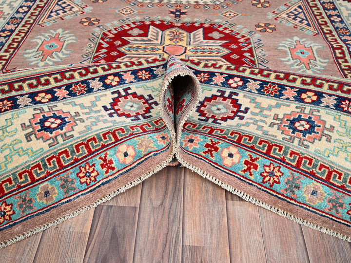 6'4" x 9'2" New Hand Knotted Pink Wool Rectangle Oriental Rug - MOA10286785